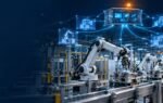 Industrial AI agents coordinating robots and machines on a smart factory floor